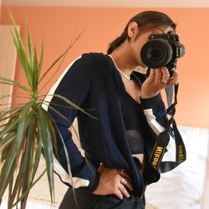 DESIGNER NAVY BLUE ZIP UP BLOUSE